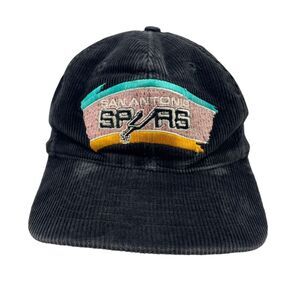 Vtg San Antonio Spurs Corduroy Snapback Hat Baseball Cap Black